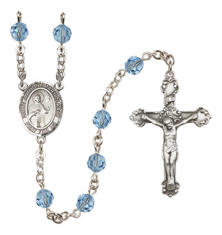 Sterling Silver 6mm Austrian Crystal Saint Anthony Mary Claret Rosary in Aqua