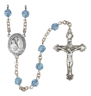 Sterling Silver 6mm Austrian Crystal Saint Mary Magdalene of Canossa Rosary in Aqua