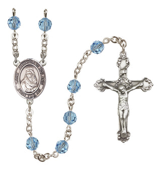 Sterling Silver 6mm Austrian Crystal Saint Jadwiga of Poland Rosary in Aqua