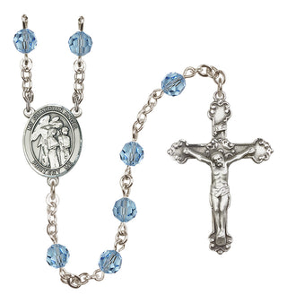 Sterling Silver 6mm Austrian Crystal Guardian Angel w/Children Rosary in Aqua