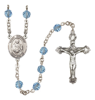 Sterling Silver 6mm Austrian Crystal Saint Norbert of Xanten Rosary in Aqua