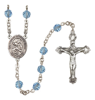Sterling Silver 6mm Austrian Crystal Our Lady of the Precious Blood Rosary in Aqua