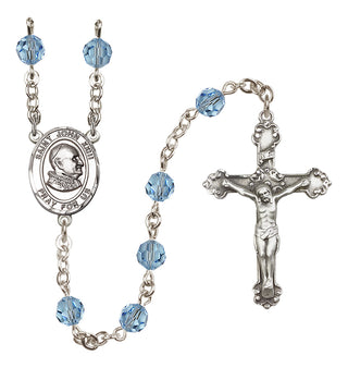 Sterling Silver 6mm Austrian Crystal Saint John Xxiii Rosary in Aqua