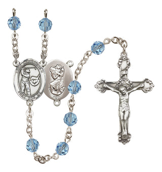 Sterling Silver 6mm Austrian Crystal Saint Christopher/Golf Rosary in Aqua