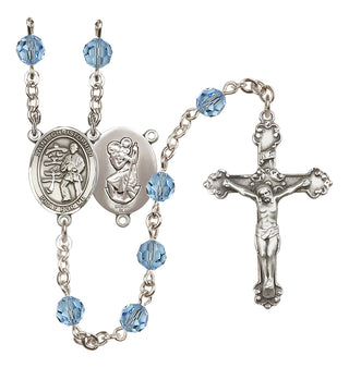 Sterling Silver 6mm Austrian Crystal Saint Christopher / Karate Rosary in Aqua