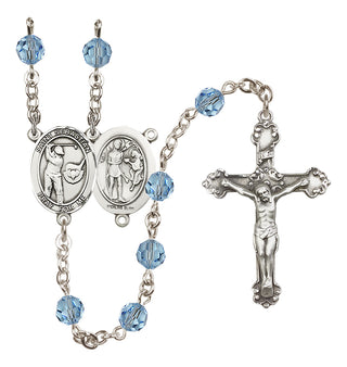 Sterling Silver 6mm Austrian Crystal Saint Sebastian / Golf Rosary in Aqua