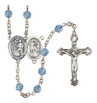 Sterling Silver 6mm Austrian Crystal Saint Sebastian/Karate Rosary in Aqua