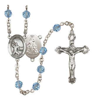 Sterling Silver 6mm Austrian Crystal Guardian Angel/Football Rosary in Aqua