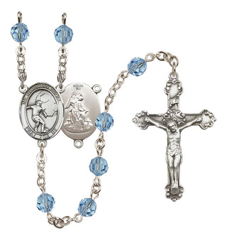 Sterling Silver 6mm Austrian Crystal Guardian Angel/Soccer Rosary in Aqua