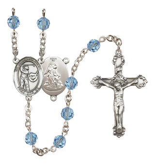 Sterling Silver 6mm Austrian Crystal Guardian Angel/Golf Rosary in Aqua