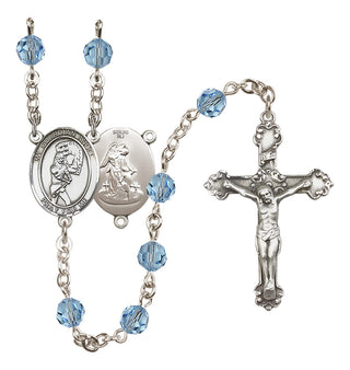 Sterling Silver 6mm Austrian Crystal Guardian Angel/Softball Rosary in Aqua