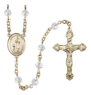 14 Karat Gold-Filled 6mm Austrian Crystal Saint Genesius of Rome Rosary in Crystal