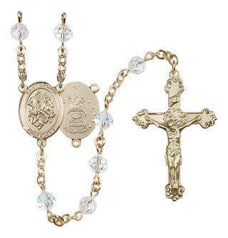 14 Karat Gold-Filled 6mm Austrian Crystal Saint George / Air Force Rosary in Crystal