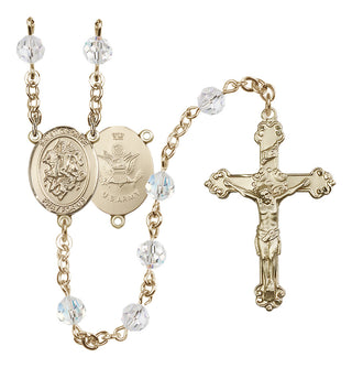 14 Karat Gold-Filled 6mm Austrian Crystal Saint George / Army Rosary in Crystal