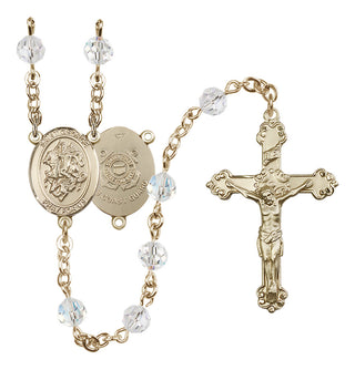 14 Karat Gold-Filled 6mm Austrian Crystal Saint George / Coast Guard Rosary in Crystal