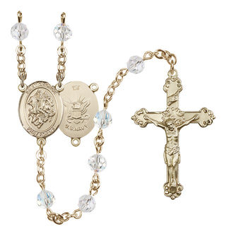 14 Karat Gold-Filled 6mm Austrian Crystal Saint George / Navy Rosary in Crystal