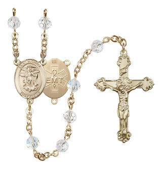 14 Karat Gold-Filled 6mm Austrian Crystal Saint Michael / EMT Rosary in Crystal