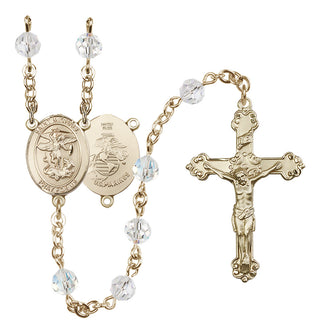 14 Karat Gold-Filled 6mm Austrian Crystal Saint Michael / Marines Rosary in Crystal