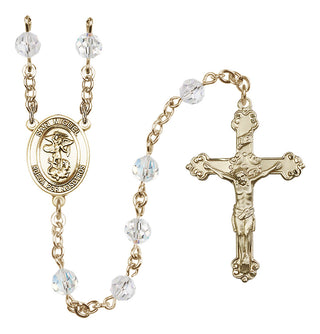 14 Karat Gold-Filled 6mm Austrian Crystal San Miguel Arcangel Rosary in Crystal