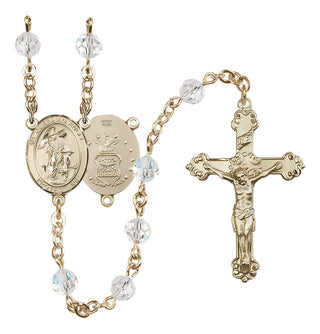 14 Karat Gold-Filled 6mm Austrian Crystal Guardian Angel / Air Force Rosary in Crystal