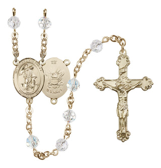 14 Karat Gold-Filled 6mm Austrian Crystal Guardian Angel / Navy Rosary in Crystal