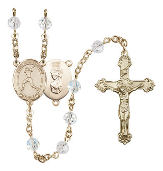14 Karat Gold-Filled 6mm Austrian Crystal Saint Christopher/Softball Rosary in Crystal