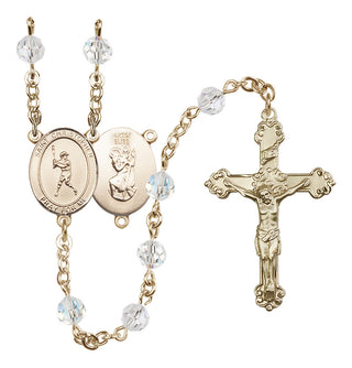 14 Karat Gold-Filled 6mm Austrian Crystal Saint Christopher/Baseball Rosary in Crystal
