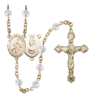 14 Karat Gold-Filled 6mm Austrian Crystal Saint Christopher/Basketball Rosary in Crystal