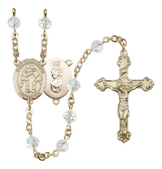 14 Karat Gold-Filled 6mm Austrian Crystal Saint Christopher/Wrestling Rosary in Crystal