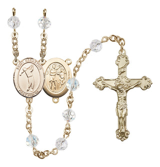 14 Karat Gold-Filled 6mm Austrian Crystal Saint Sebastian/Golf Rosary in Crystal