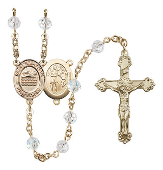 14 Karat Gold-Filled 6mm Austrian Crystal Saint Sebastian/Swimming Rosary in Crystal
