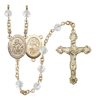 14 Karat Gold-Filled 6mm Austrian Crystal Saint Sebastian/Wrestling Rosary in Crystal