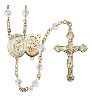 14 Karat Gold-Filled 6mm Austrian Crystal Saint Sebastian/Surfing Rosary in Crystal