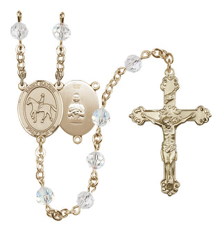 14 Karat Gold-Filled 6mm Austrian Crystal Saint Kateri/Equestrian Rosary in Crystal