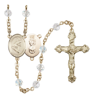 14 Karat Gold-Filled 6mm Austrian Crystal Saint Christopher/Surfing Rosary in Crystal