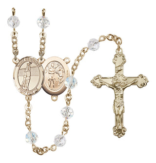 14 Karat Gold-Filled 6mm Austrian Crystal Saint Sebastian / Volleyball Rosary in Crystal