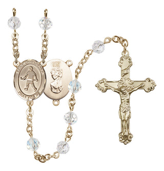 14 Karat Gold-Filled 6mm Austrian Crystal Saint Christopher / Field Hockey Rosary in Crystal