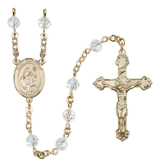 14 Karat Gold-Filled 6mm Austrian Crystal Saint Gertrude of Nivelles Rosary in Crystal