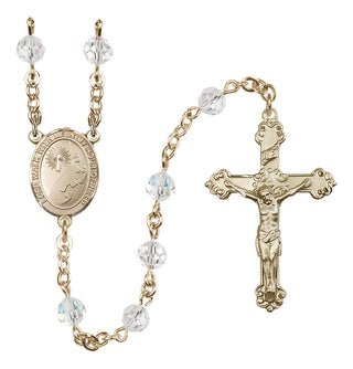 14 Karat Gold-Filled 6mm Austrian Crystal Footprints / Cross Rosary in Crystal