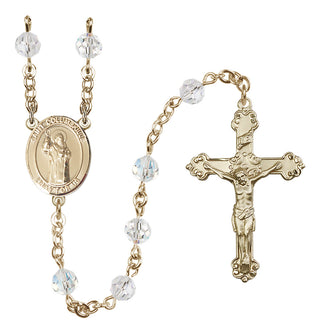 14 Karat Gold-Filled 6mm Austrian Crystal Saint Columbkille Rosary in Crystal