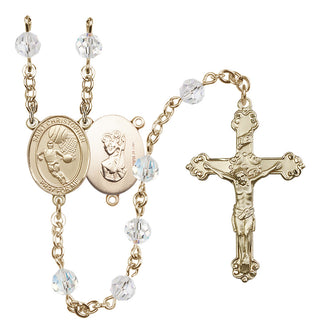 14 Karat Gold-Filled 6mm Austrian Crystal Saint Christopher/Basketball Rosary in Crystal
