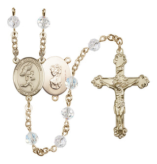14 Karat Gold-Filled 6mm Austrian Crystal Saint Christopher/Track&Field-Men Rosary in Crystal