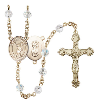 14 Karat Gold-Filled 6mm Austrian Crystal Saint Christopher/Lacrosse Rosary in Crystal
