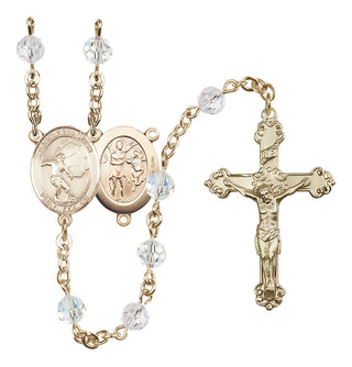 14 Karat Gold-Filled 6mm Austrian Crystal Saint Sebastian / Soccer Rosary in Crystal