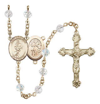 14 Karat Gold-Filled 6mm Austrian Crystal Saint Sebastian/Softball Rosary in Crystal