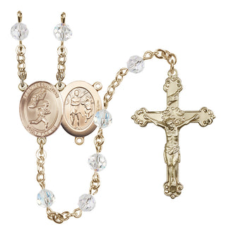 14 Karat Gold-Filled 6mm Austrian Crystal Saint Sebastian /Track&Field-Men Rosary in Crystal