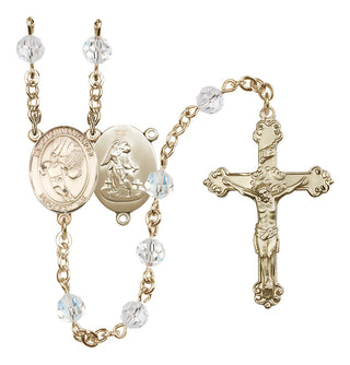 14 Karat Gold-Filled 6mm Austrian Crystal Guardian Angel/Basketball Rosary in Crystal