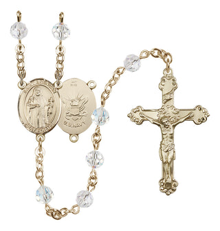 14 Karat Gold 6mm Austrian Crystal Saint Brendan the Navigator/Navy Rosary in Crystal