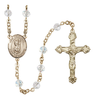 14 Karat Gold 6mm Austrian Crystal San Cristobal Rosary in Crystal