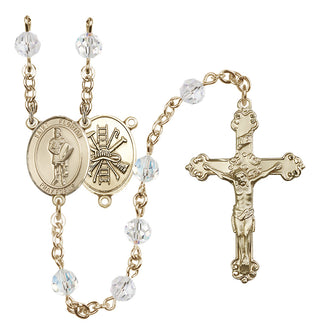 14 Karat Gold 6mm Austrian Crystal Saint Florian/Firefighter Rosary in Crystal